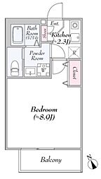 RMコート東中野 2階1Kの間取り