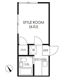 ウルマハイツ 1Kの間取図画像