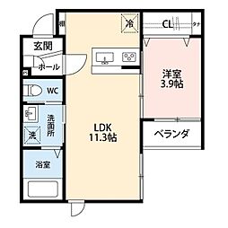 Rooms紫竹 2階1LDKの間取り