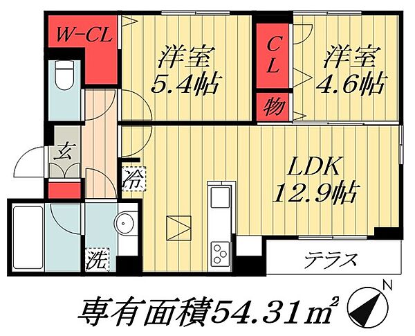 千葉県市川市欠真間２丁目(賃貸アパート2LDK・1階・54.31㎡)の写真 その2