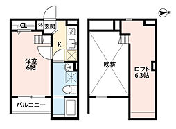 Osaka Metro今里筋線 緑橋駅 徒歩9分の賃貸アパート 2階1Kの間取り