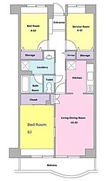 KDXレジデンス東雪谷 2SLDKの間取図画像