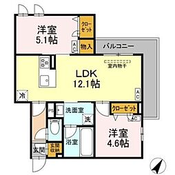 セレスティア細田A A 2階2LDKの間取り