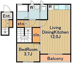 ビーズカラーリッチ 2階1LDKの間取り