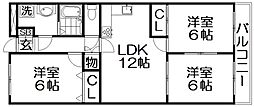 フリーディオ倉治 2LDKの間取図画像
