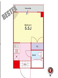 サンパレス西片 3階1Kの間取り