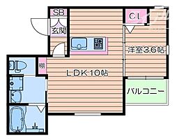 ボヌール千里丘 1LDKの間取図画像