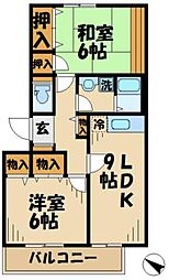 京王相模原線 京王多摩センター駅 徒歩10分の賃貸マンション 2階2LDKの間取り