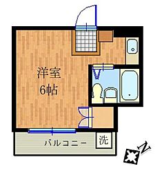 コーポリバーサイド 2階1Kの間取り