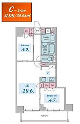 クロスレジデンス六義園 8階2LDKの間取り