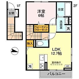 キャッスルヴュー山口 2階1LDKの間取り