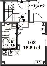 リバース笹塚 1階1Kの間取り