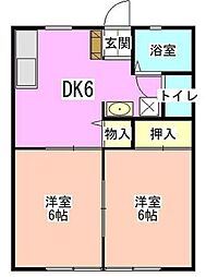 サンハイツ安田 2DKの間取図画像