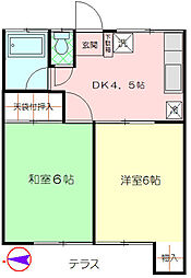 多摩コーポ 2DKの間取図画像