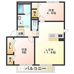 シャーメゾンキティーA 2LDKの間取図画像