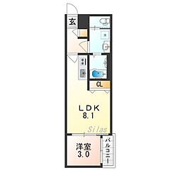 大阪市東成区中道2丁目アパート 1LDKの間取図画像