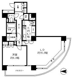 リバーポイントタワー 10階1LDKの間取り