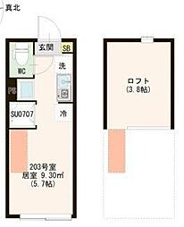 西武新宿線 都立家政駅 徒歩9分の賃貸アパート 2階ワンルームの間取り