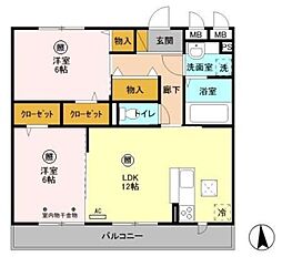 ルミエール中央 2LDKの間取図画像
