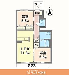 ラウンド・1 2LDKの間取図画像