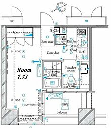 ザ・タワー芝浦 7階1Kの間取り