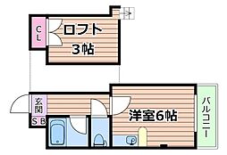東三国ユーリプラザ 3階ワンルームの間取り