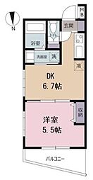 ピアコートTM東伏見弐番館 1DKの間取図画像