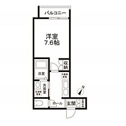 WOODHOUSEイースト 1Kの間取図画像
