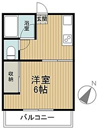 コットンハウスA 1Kの間取図画像
