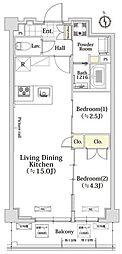 ヴェールコート世田谷砧 2LDKの間取図画像