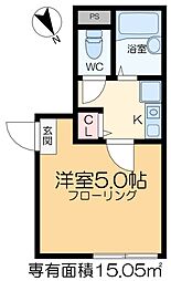 Lメゾン扇B棟 1Kの間取図画像