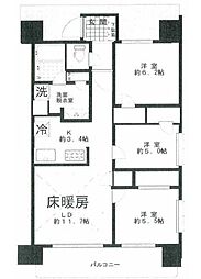プラウド所沢寿町 13階3LDKの間取り
