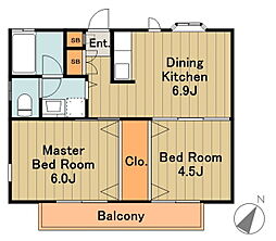 小田急多摩線 栗平駅 徒歩8分の賃貸アパート 2階2DKの間取り