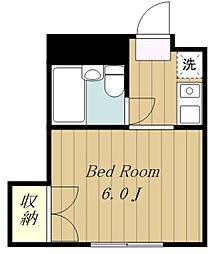 小田急江ノ島線 東林間駅 徒歩5分の賃貸マンション 2階1Kの間取り