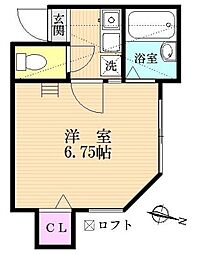 ロッシェル北里2 1Kの間取図画像