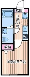 千住Grayishwood 1Kの間取図画像
