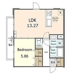 アゼリア 2階1LDKの間取り