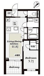 グランフォルトゥーナ羽根木ヒルサイド 1階1LDKの間取り
