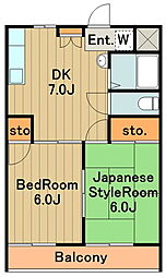 スズキパル下柚木 2DKの間取図画像