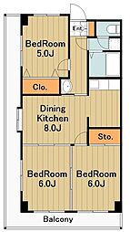 JR横浜線 橋本駅 徒歩10分の賃貸マンション 2階3DKの間取り