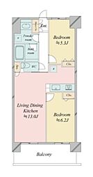 レジディア南千住 A棟 8階2LDKの間取り