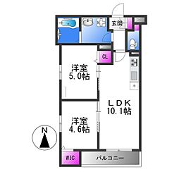 ラモーナ東山町I 3階2LDKの間取り