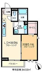 メゾンクレール墨田 1階1LDKの間取り