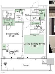 HARUMIFLAGPARKVILLAGET棟 2LDKの間取図画像