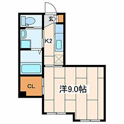 アヴァンセ千年 1Kの間取図画像