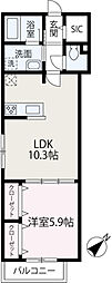 トラストステージ西原 1LDKの間取図画像