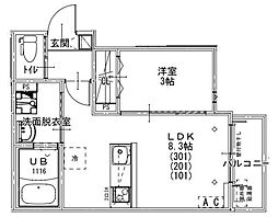 Astro Residence 西大宮 1DKの間取図画像