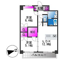 グランドレッセ今里 2LDKの間取図画像