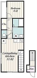 Primavera玉川学園 1LDKの間取図画像
