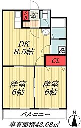 東京メトロ東西線 行徳駅 徒歩8分の賃貸マンション 3階2DKの間取り